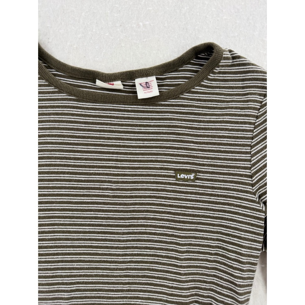 Levi's - Long Sleeve Ribbed Striped Tee - Olive Green - XL - Womens